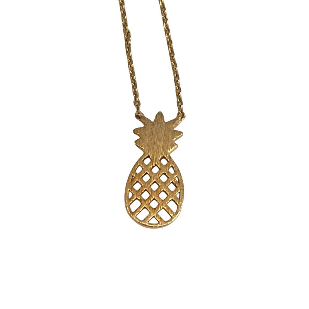 Gold Tone Pineapple Necklace 16" Flat Lobster Clasp Chain - Picture 1 of 6